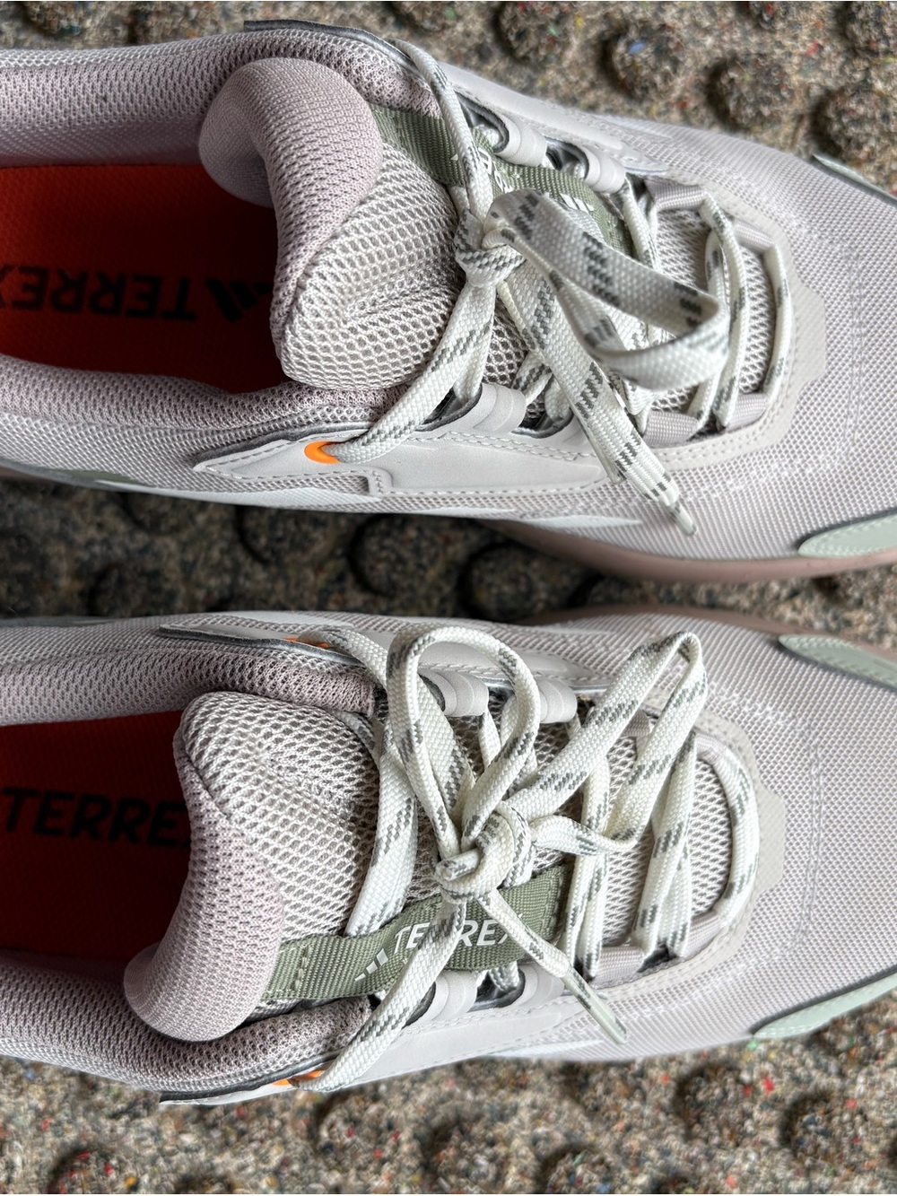adidas Terrex Men's Pale Gray and Sage Trail Sneakers with Orange Accents